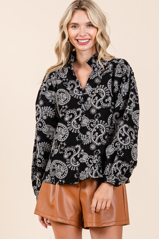 Felize Paisley Eyelet Laced Button-Up Blouse