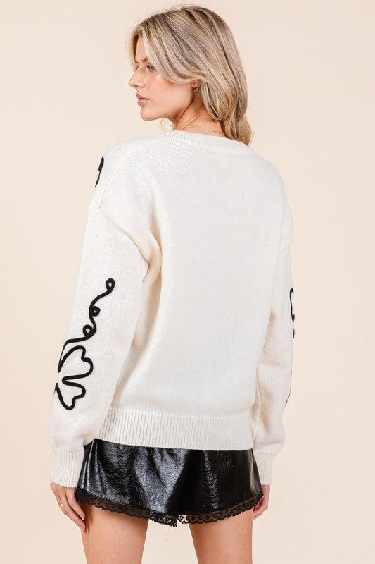 Plus Floral Embroidered Knit Sweater