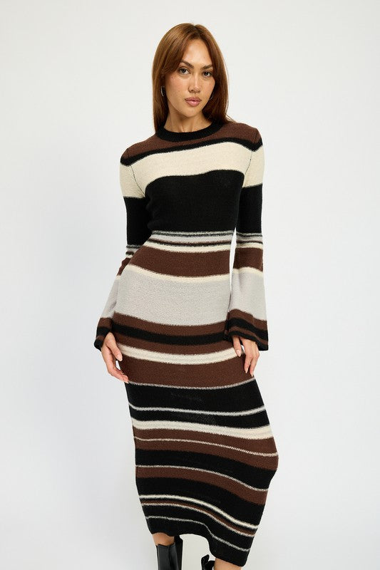 FAYE STRIPE MAXI BODYCON SWEATER DRESS