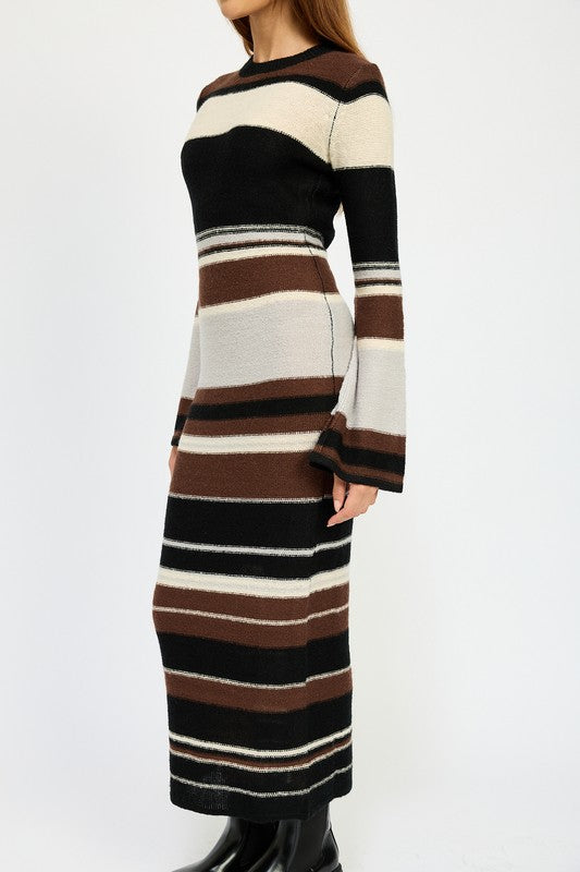 FAYE STRIPE MAXI BODYCON SWEATER DRESS