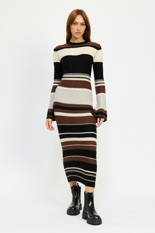 FAYE STRIPE MAXI BODYCON SWEATER DRESS