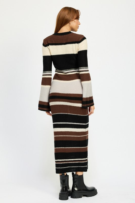 FAYE STRIPE MAXI BODYCON SWEATER DRESS