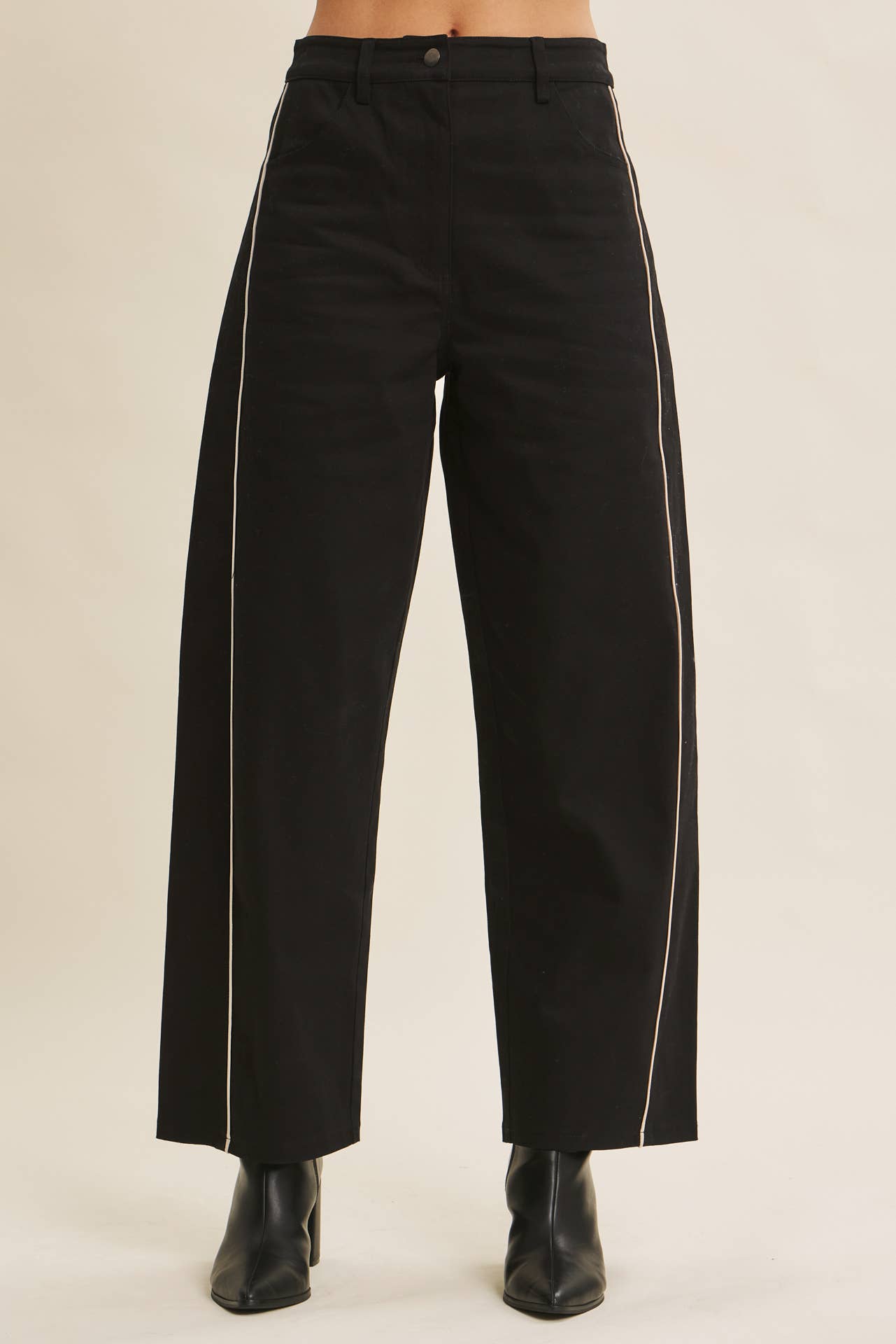 Contrast Piped Barrel-Leg Pants – Talia | Modern Women’s Work Pants | Eclecting Boutique