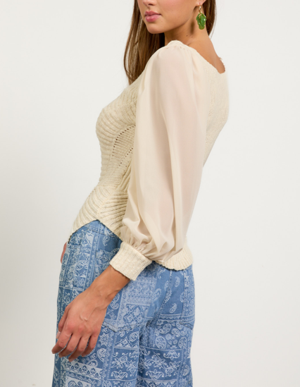 Camille Mixed Media Sweater Blouse