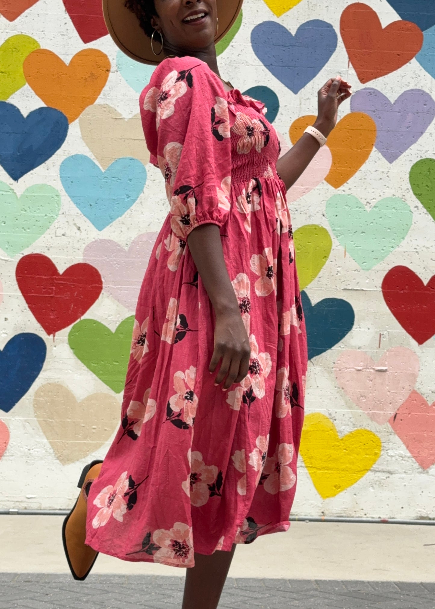 LAST ONE -Bonita Midi Floral Print Bubble Sleeve Dress
