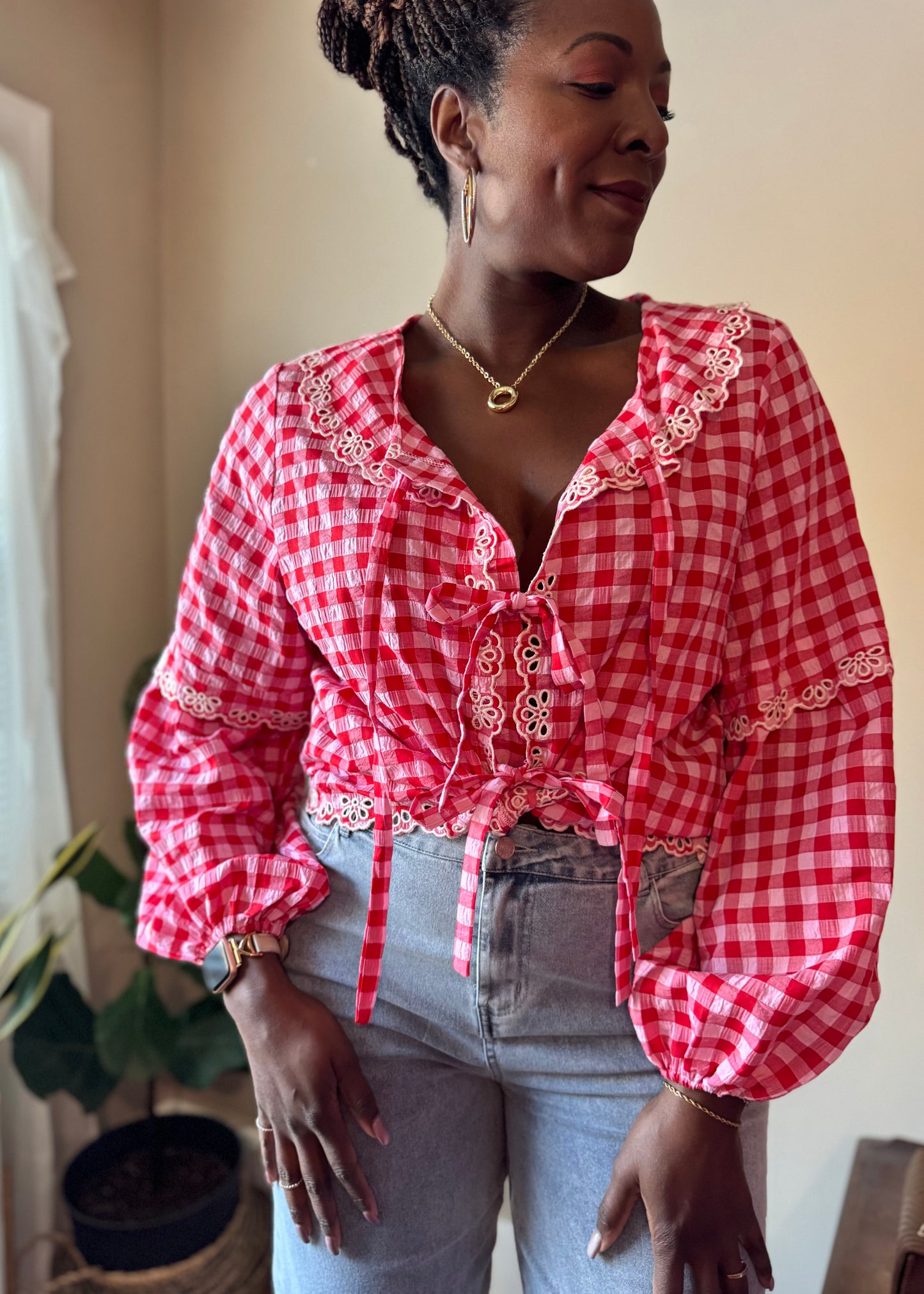 Bow Front Gingham Blouse – Rosalie