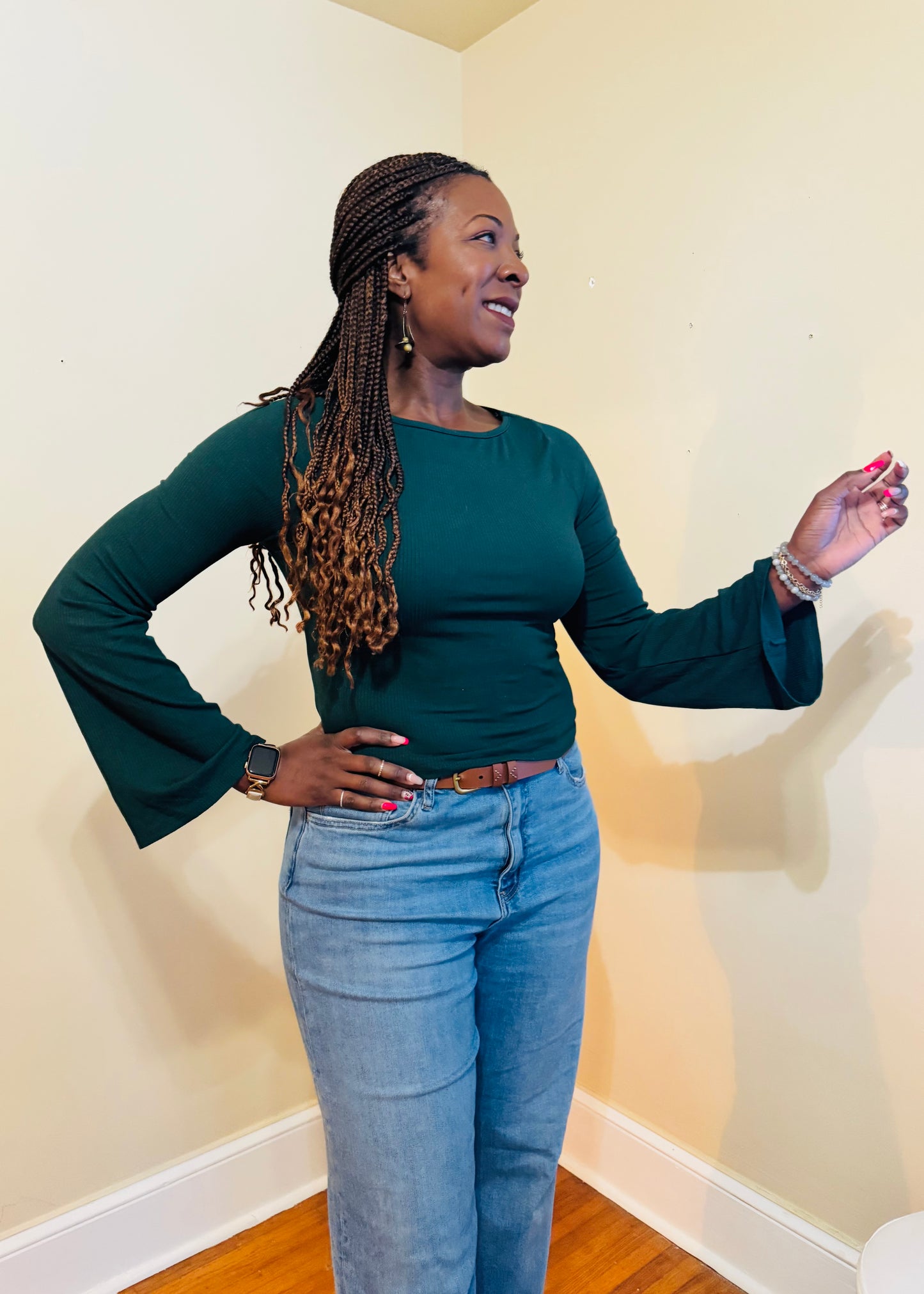 Long Bell Sleeve Ribbed Knit Top - Everly