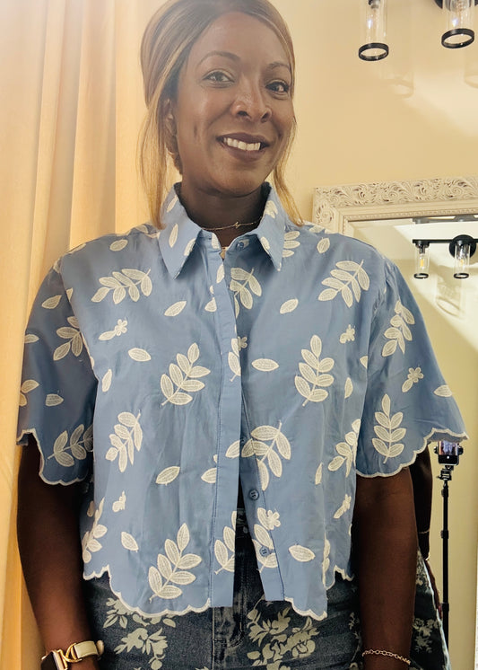 Shirt Collar Embroidered Blouse