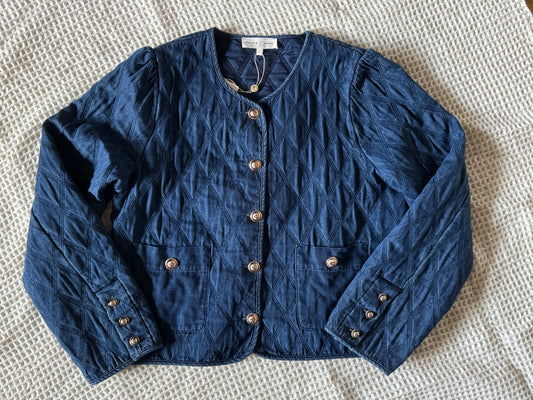 Quilted Denim Collarless Jacket – Austin