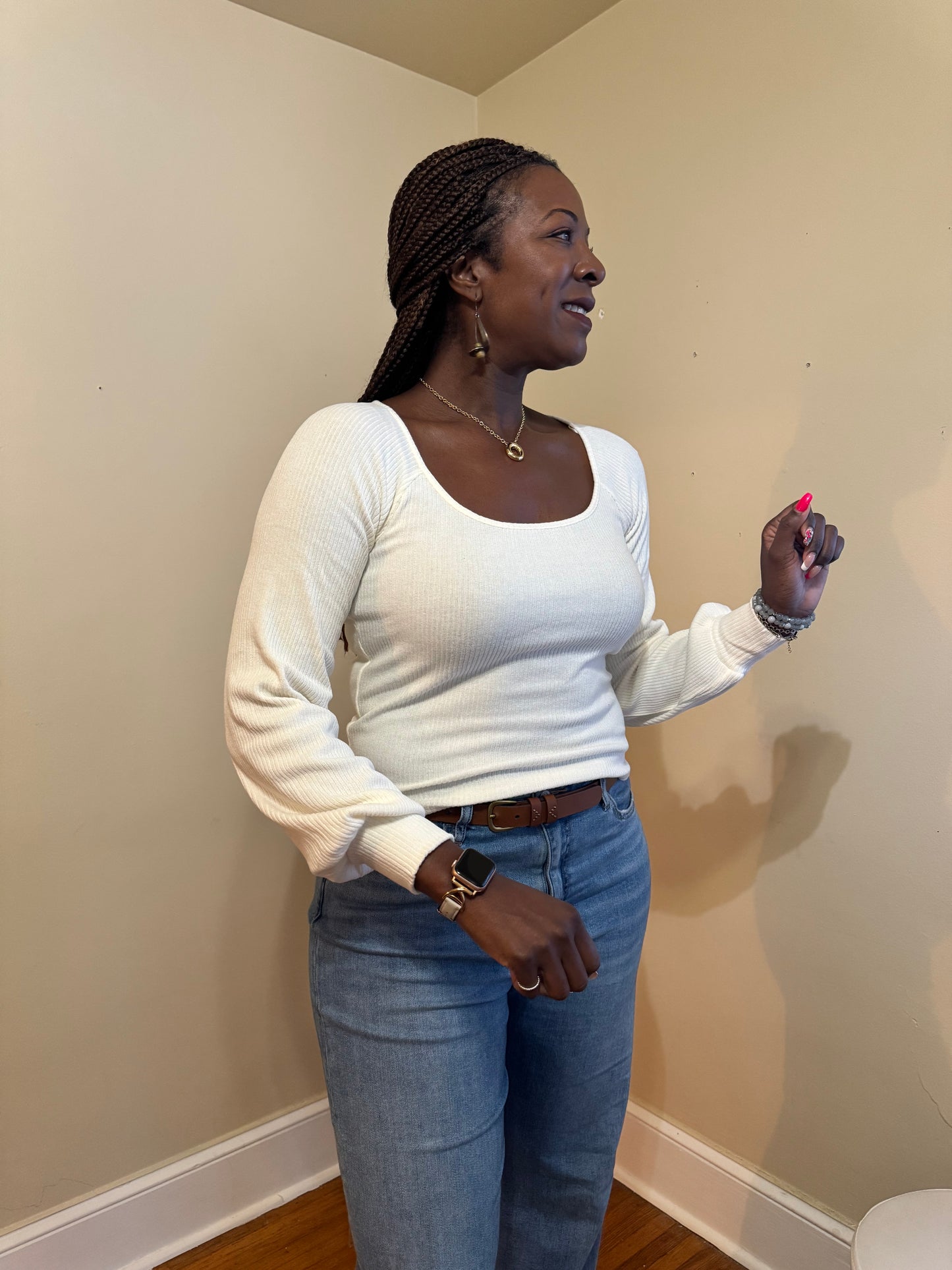 Scoop Neck Balloon Sleeve Knit Top- Cristi