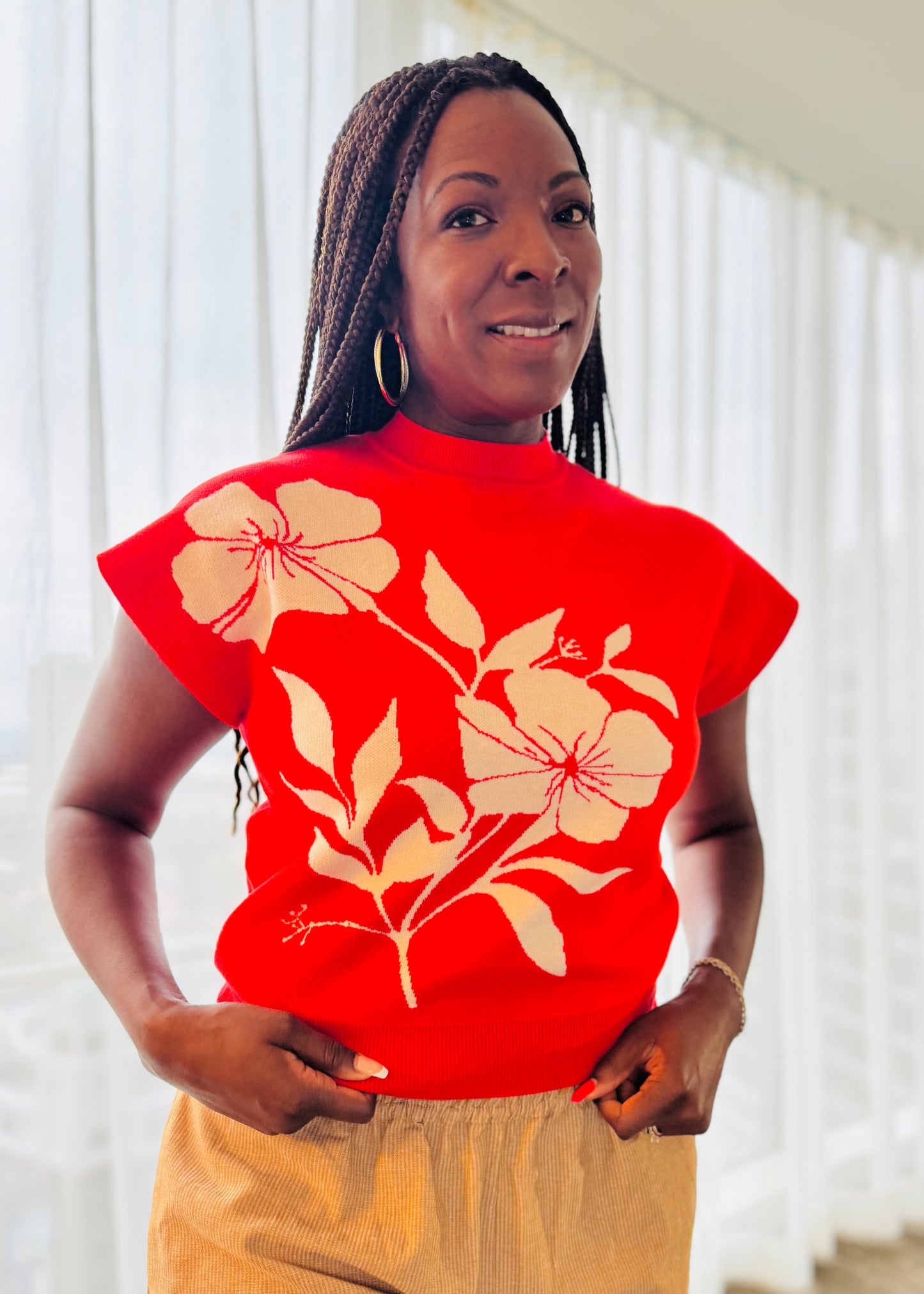 Cap Sleeve Floral Mock Neck Sweater Top – Solene