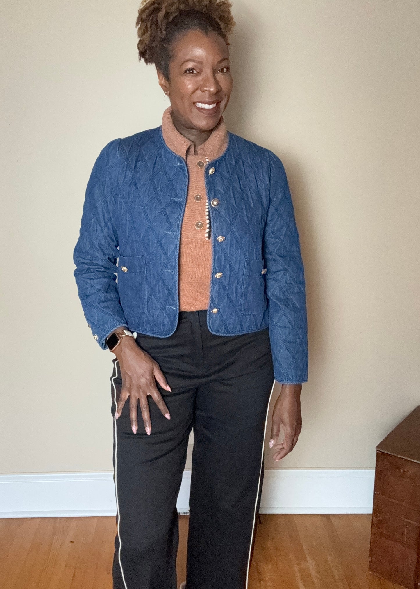 Quilted Denim Collarless Jacket – Austin