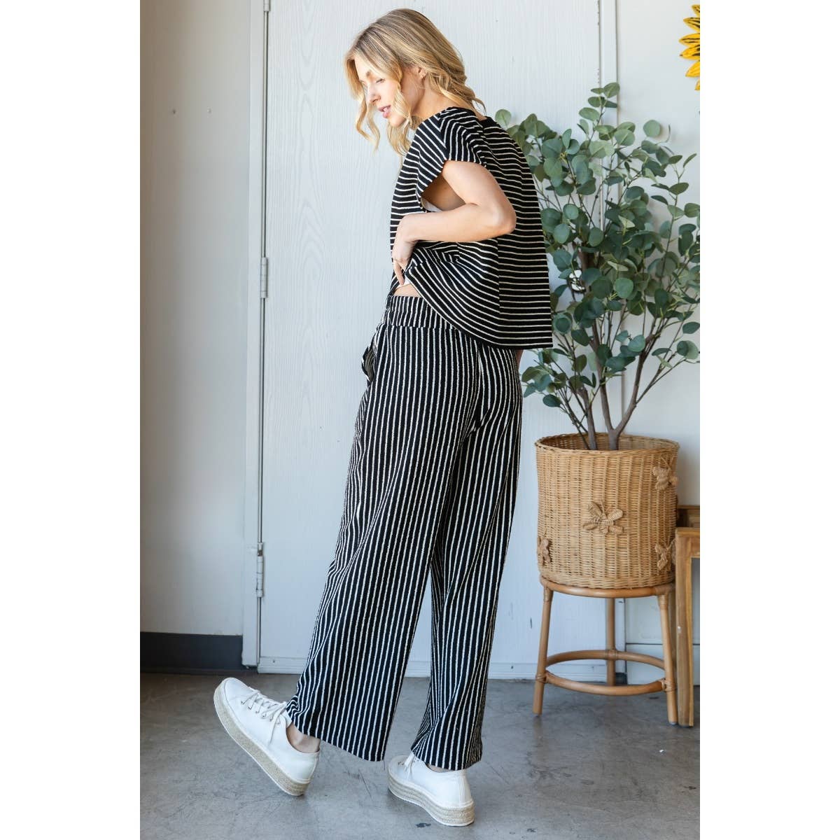 Sydney Stripe Texture Knit Patch Pocket Pants