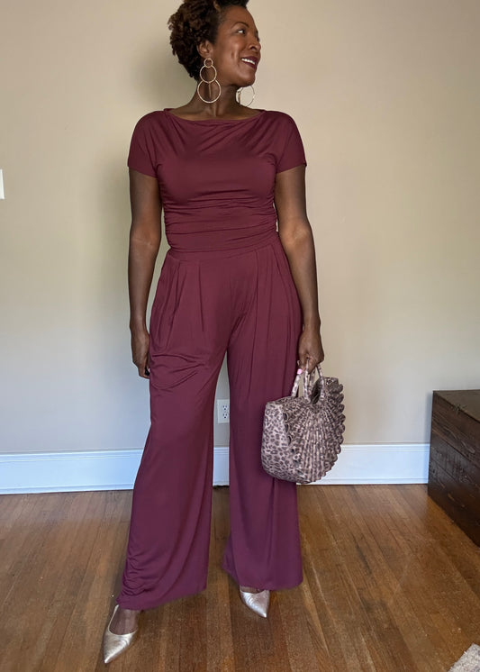 Sasha Off The Shoulder Wide Leg Knit Pant Set