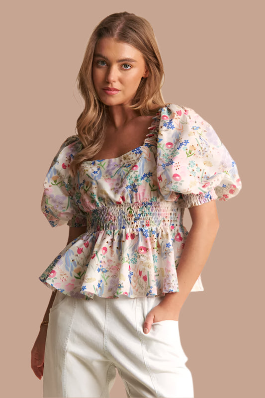 Chelsea Floral Eyelet Peplum Top