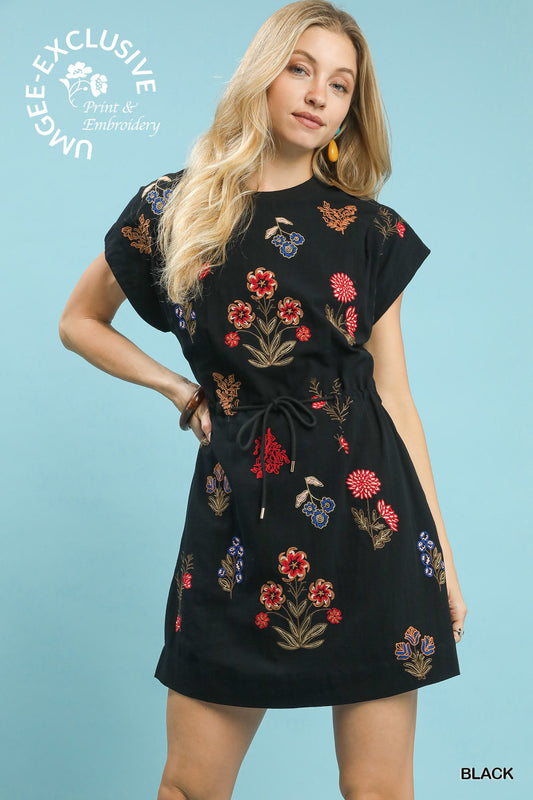 Embroidered Floral Cotton Mini Dress