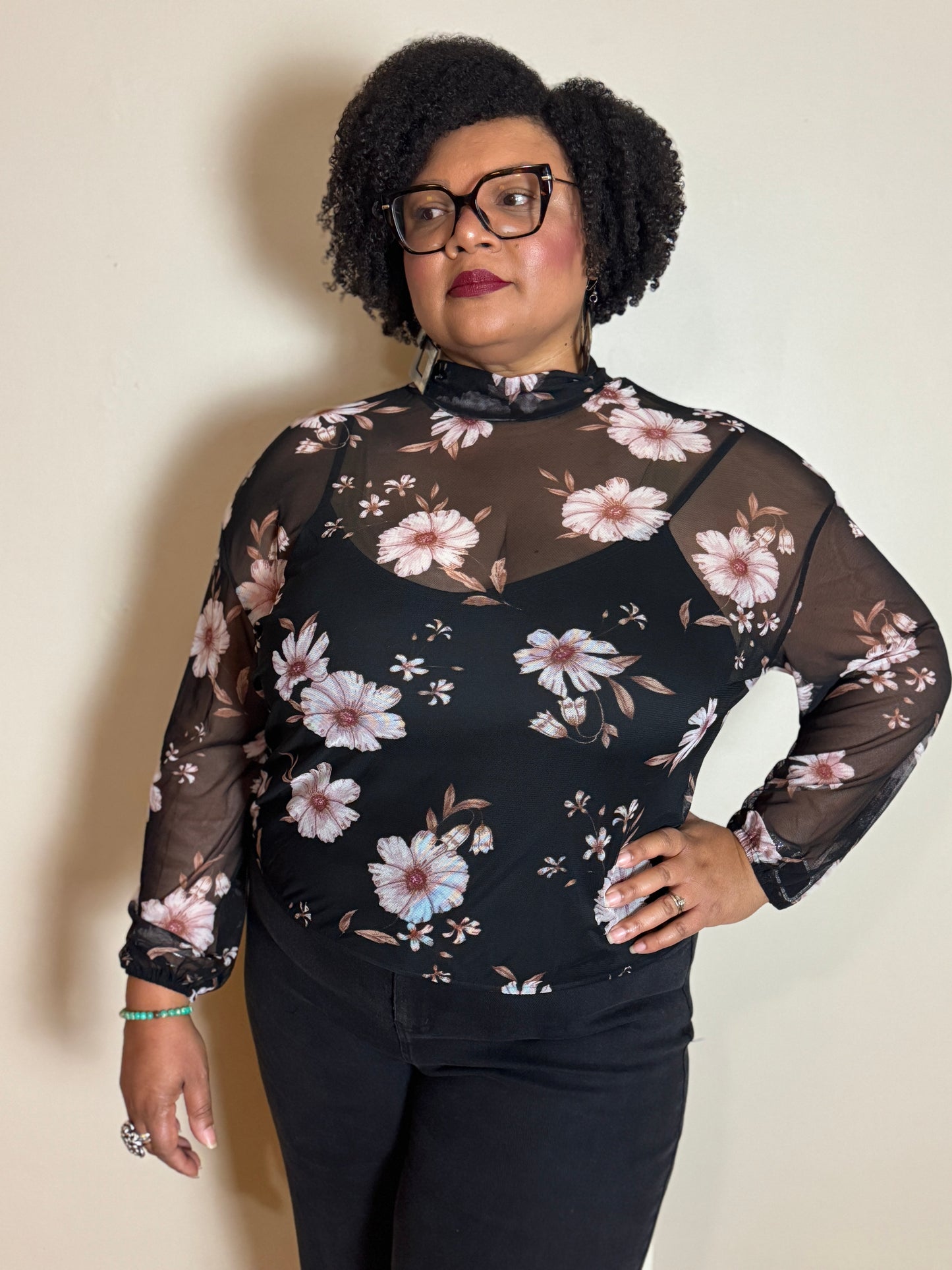 Plus Size Floral Mesh Blouse – Maribel Top