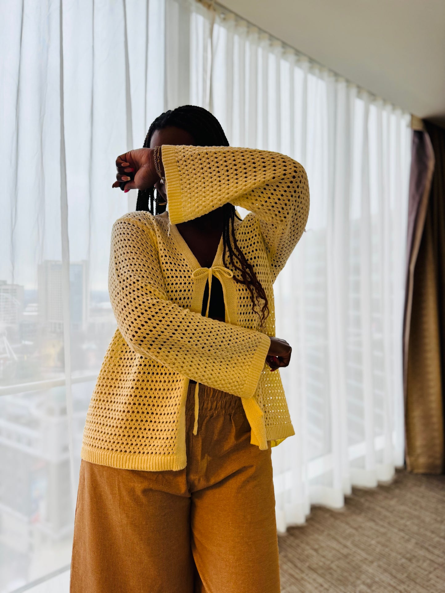 Open-Knit Tie-Front Cardigan · Front Tie Detail · Eleni