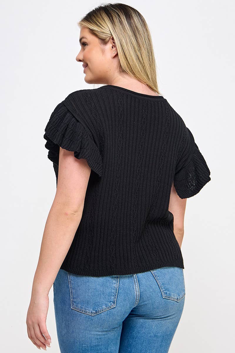 Plus Ruffle Sleeve Sweater Top -  Bristol Top