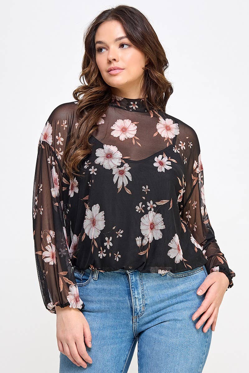 Plus Size Floral Mesh Blouse – Maribel Top