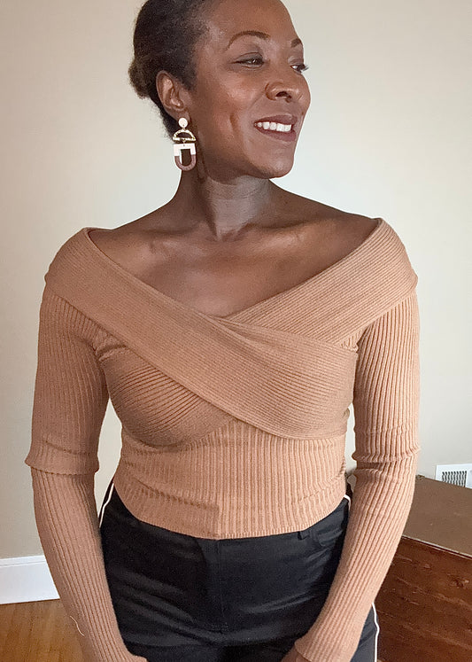 Callie Knit Sweater Off Shoulder Long Sleeve Top