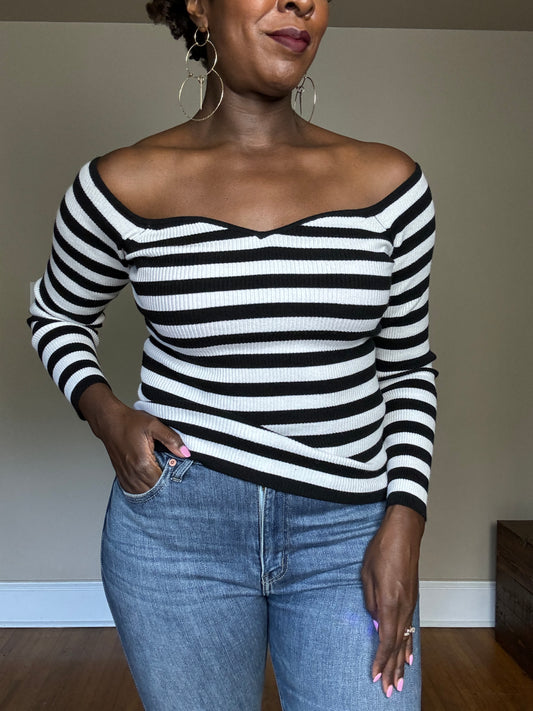 Clarissa Stripe Ribbed Off Shoulder Top