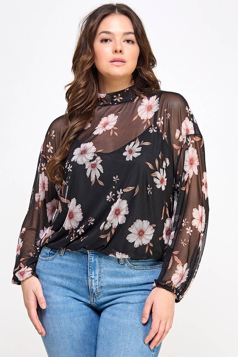 Plus Size Floral Mesh Blouse – Maribel Top
