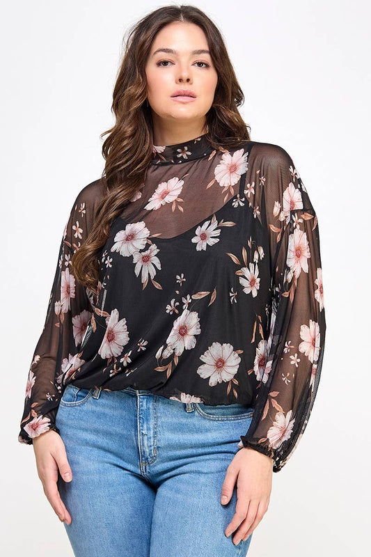 Plus Size Floral Mesh Blouse – Maribel Top