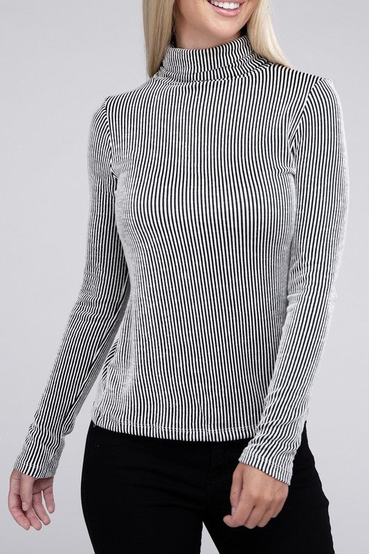 Soft Ribbed Turtle Neck Long Sleeve Top