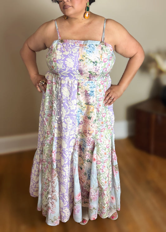 Plus - Brenda Multicolor Floral Print Midi Dress
