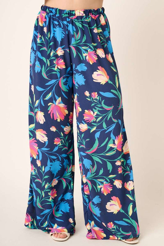 PLUS-Tara Wide Leg Floral Print Pants