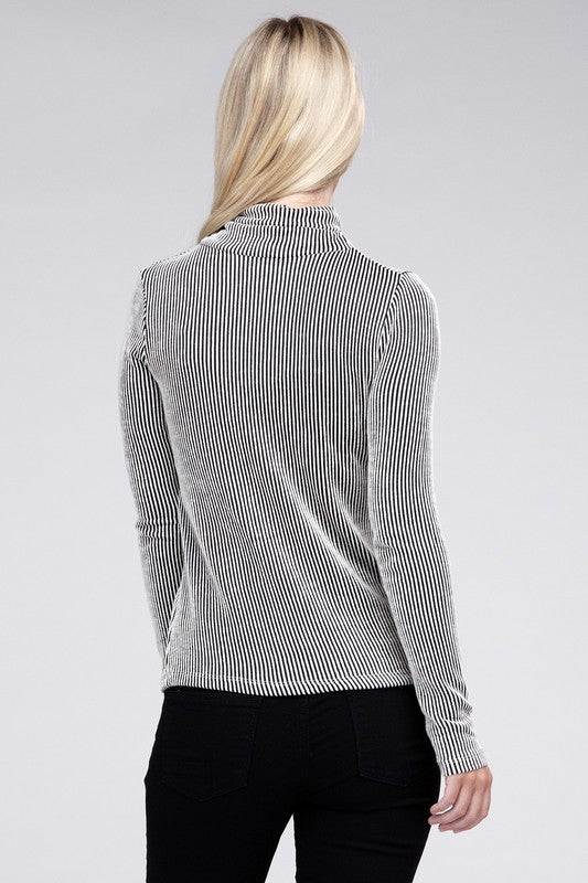 Soft Ribbed Turtle Neck Long Sleeve Top