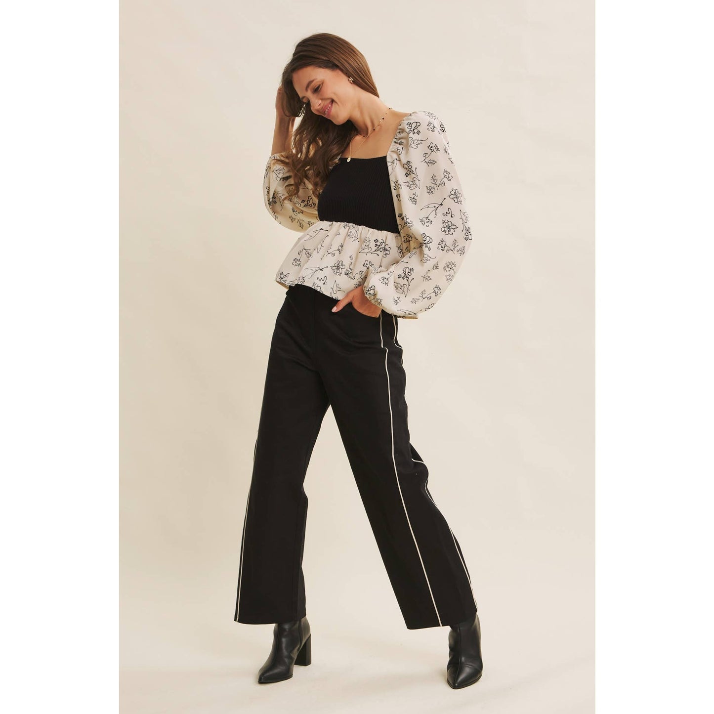 Contrast Piped Barrel-Leg Pants – Talia | Modern Women’s Work Pants | Eclecting Boutique