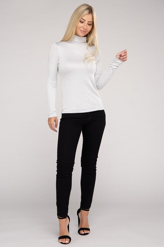 Soft Ribbed Turtle Neck Long Sleeve Top