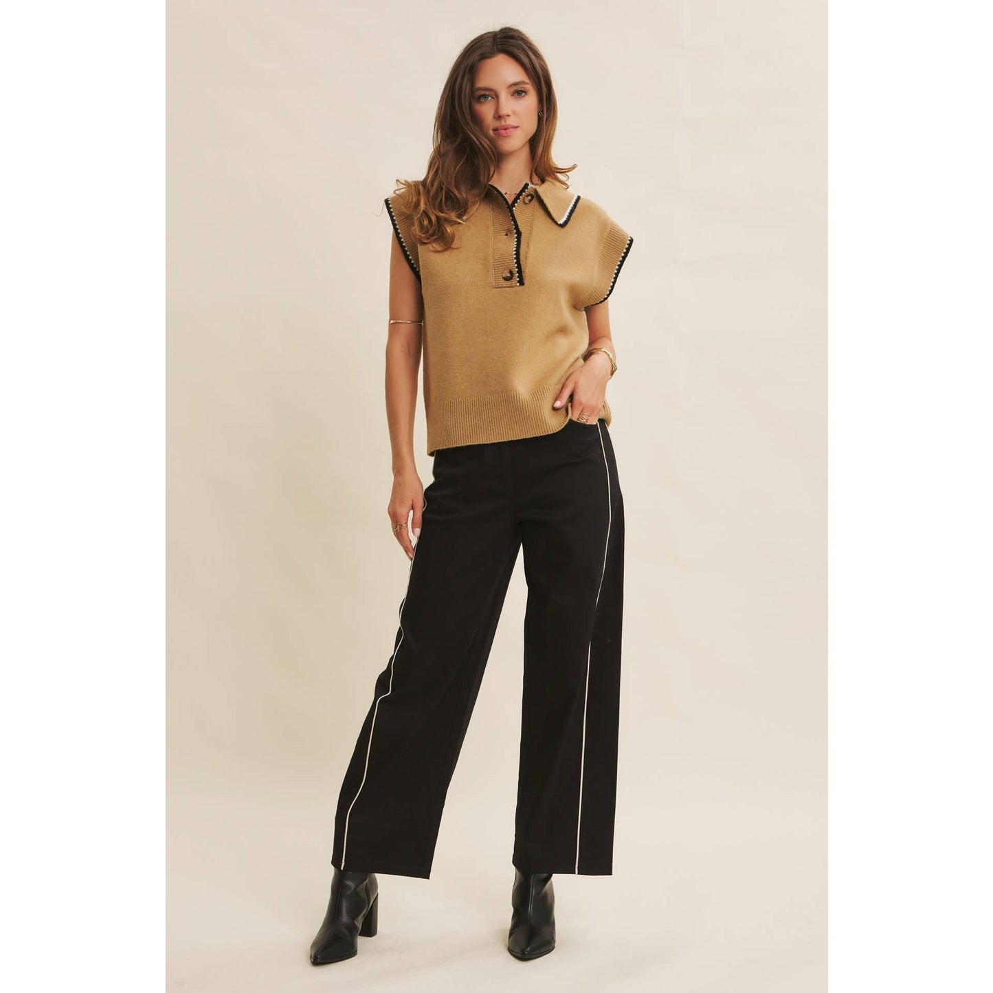 Contrast Piped Barrel-Leg Pants – Talia | Modern Women’s Work Pants | Eclecting Boutique
