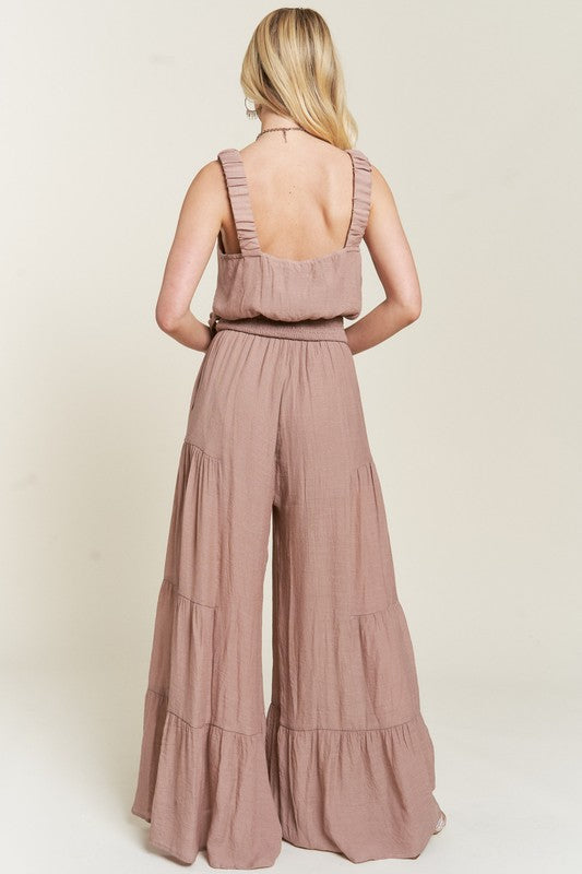 PLUS - ELASTIC STRAP TIERED JUMPSUIT