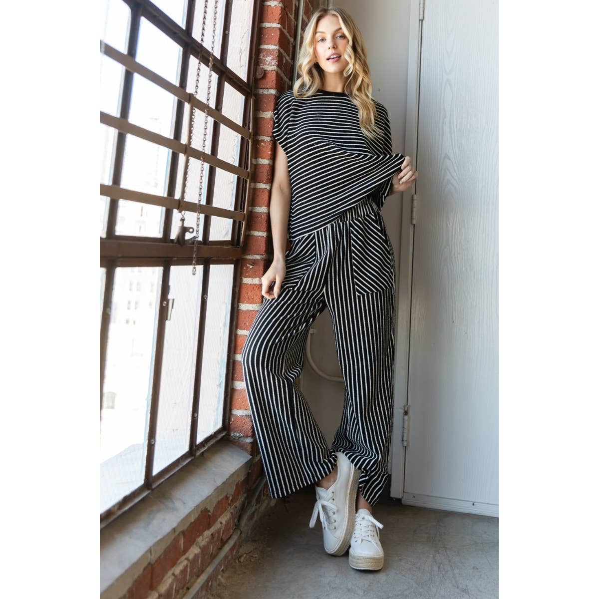 Sydney Stripe Texture Knit Patch Pocket Pants