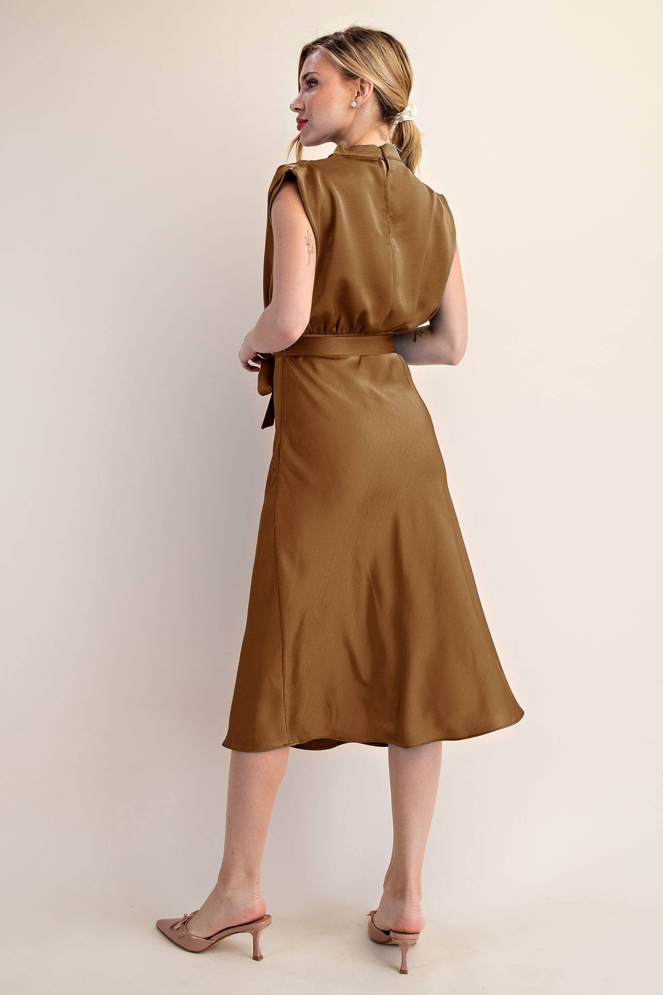 Mock Neck Satin Midi Dress – Becca