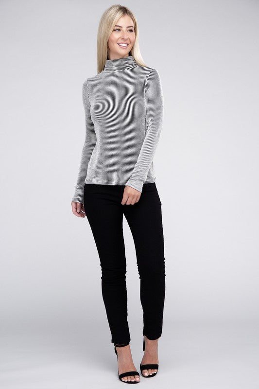 Soft Ribbed Turtle Neck Long Sleeve Top