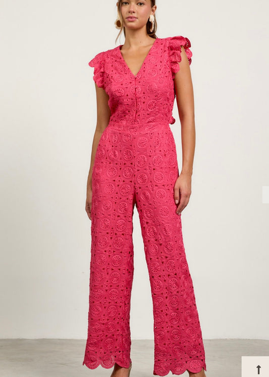 PRE-ORDER Leslie Button Front Lace Jumpsuit