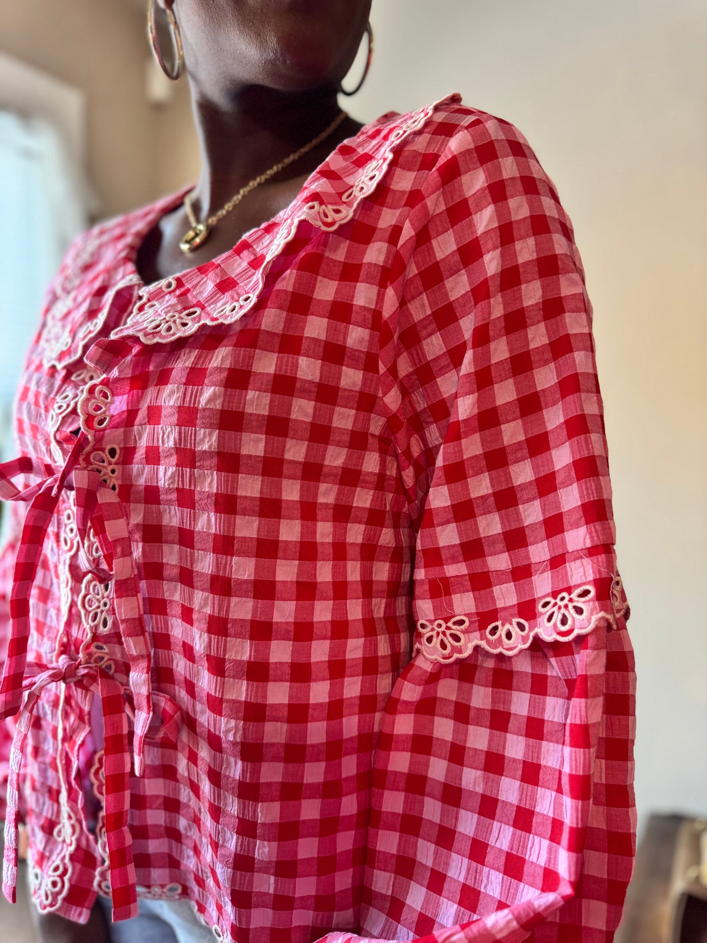 Bow Front Gingham Blouse – Rosalie