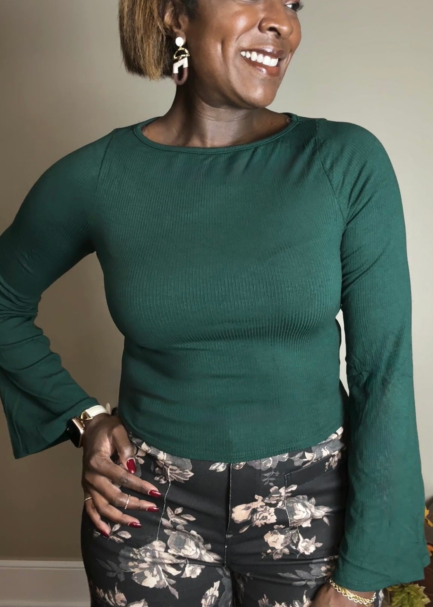 Long Bell Sleeve Ribbed Knit Top - Everly