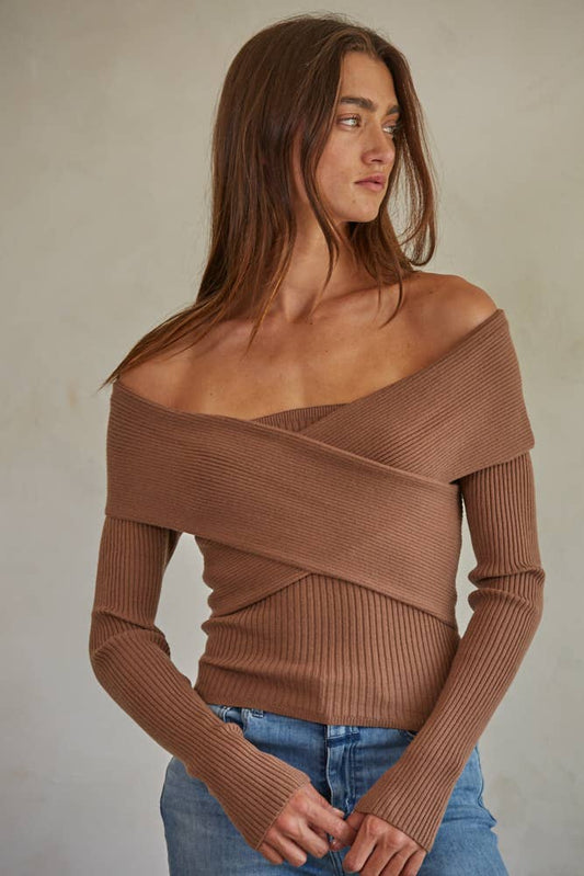 Callie Knit Sweater Off Shoulder Long Sleeve Top