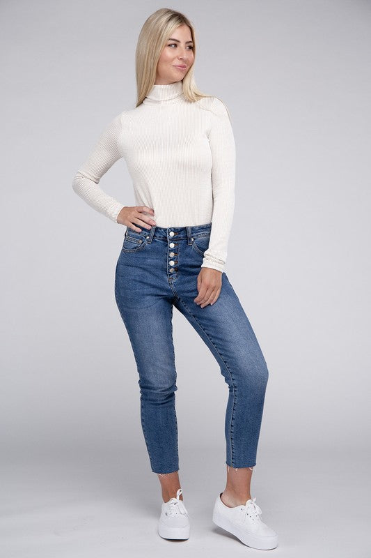 Soft Ribbed Turtle Neck Long Sleeve Top