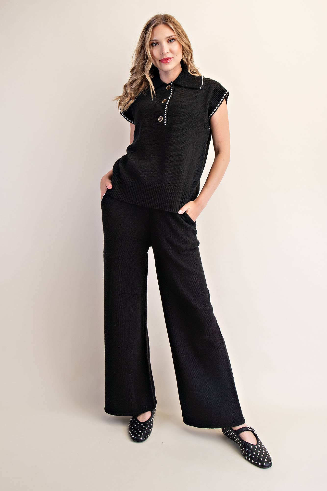 Collared Knit Sleeveless Sweater Top Camille