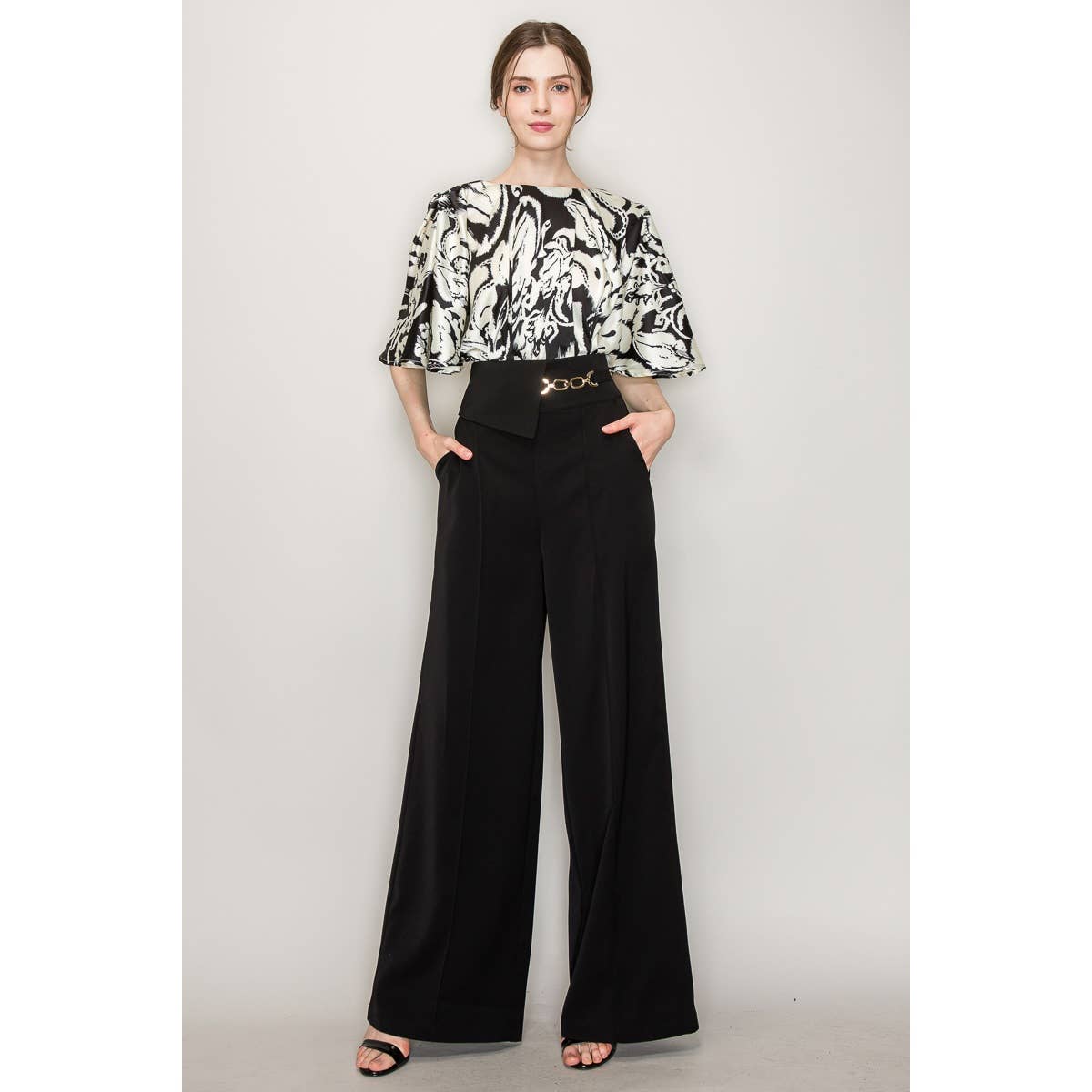 Tina Waist Flap Chain Detail Wide Pants