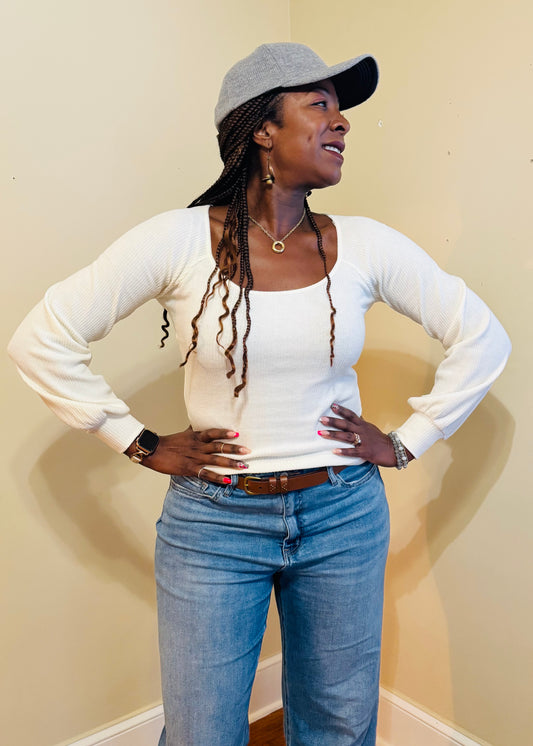 Scoop Neck Balloon Sleeve Knit Top- Cristi