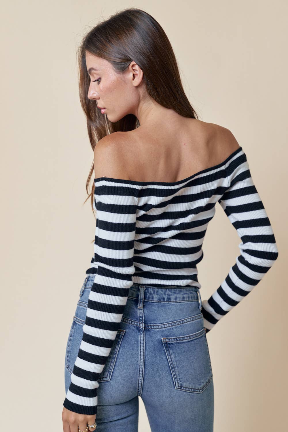 Clarissa Stripe Ribbed Off Shoulder Top