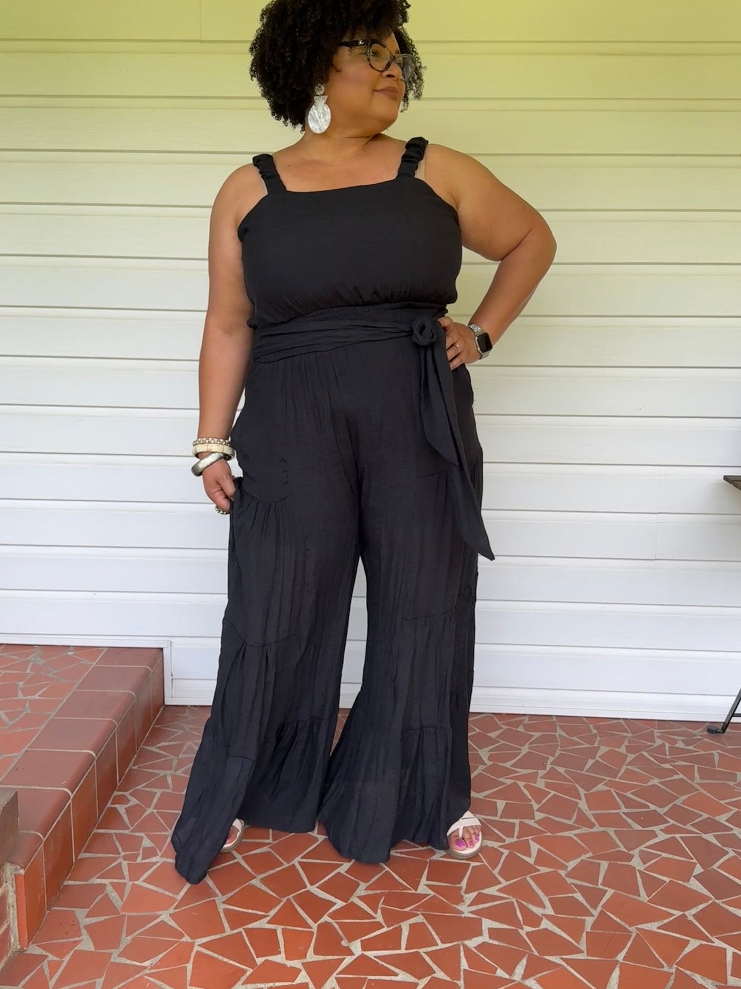 PLUS - ELASTIC STRAP TIERED JUMPSUIT