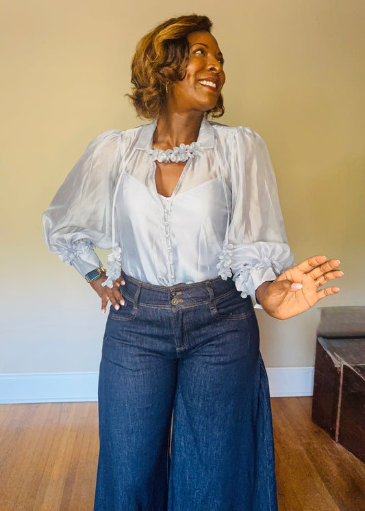 Cathie Sheer Long Sleeves Button-Up Blouse